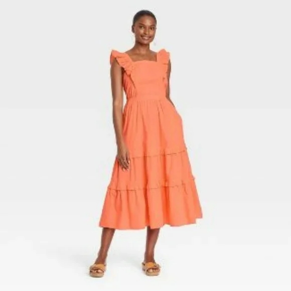 Universal Thread Dresses Target Universal Thread Flutter Sleeve Midi Dress In Orange Poshmark